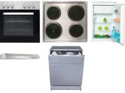 Discount Flex-Well Küchengeräte-Set 3 Herd Kühlschrank Geschirrspüler + Dunstabzugshaube