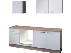 New Flex-Well Küchenzeile 210 cm ohne E-Geräte Valero Hochglanz Weiß - Sonoma Eiche Einbauküchen|Küchenschränke
