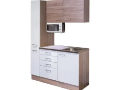 New Flex-Well Singleküche 130 cm Florida Weiß-Sonoma Eiche Single-Küchen|Pantryküchen