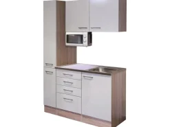 Flex-Well Exclusiv Single-Küchen|Miniküchen<Flex-Well Singleküche 130 cm Orlando Kaschmir Glanz-Sonoma Eiche