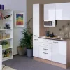 Clearance Flex-Well Singleküche 130 cm Valero Hochglanz Weiß-Sonoma Eiche Single-Küchen|Miniküchen