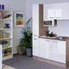 Flex-Well Exclusiv Single-Küchen|Miniküchen<Flex-Well Singleküche 130 cm Valero Hochglanz Weiß-Sonoma Eiche