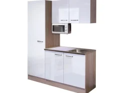 Best Flex-Well Singleküche 150 cm Valero Hochglanz Weiß-Sonoma Eiche Single-Küchen|Pantryküchen