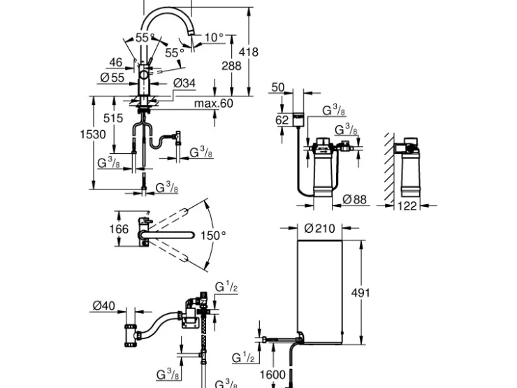 Clearance Grohe C-Auslauf Armatur und Boiler Red Duo L-Size Supersteel