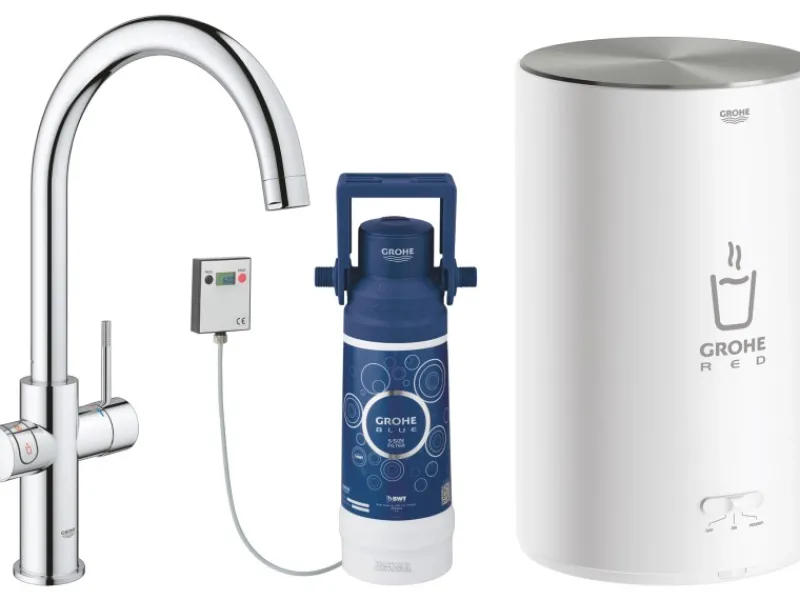 Discount Einhand-Spültischbatterie und Boiler Red Duo Size-M Chrom Einhebelmischer