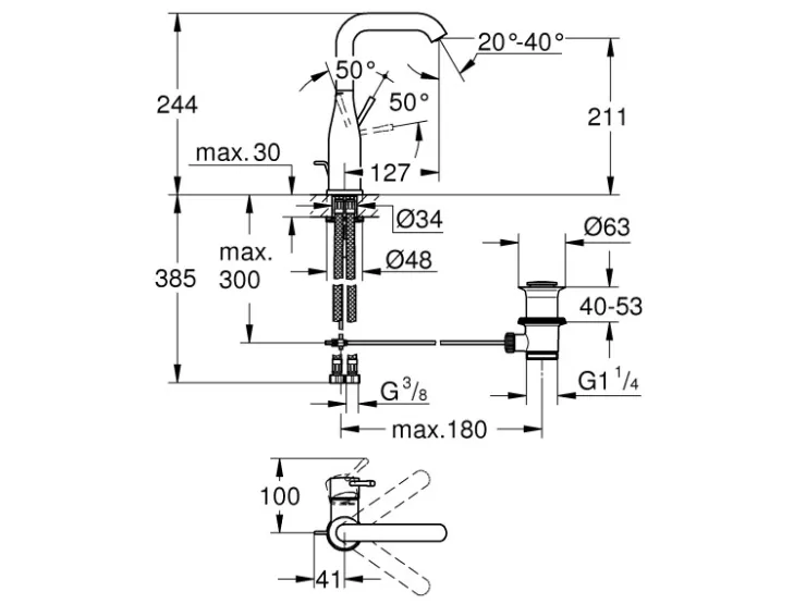 Grohe Einhebelmischer<Einhand-Waschbeckenarmatur Essence L-Size Hard e Graphit