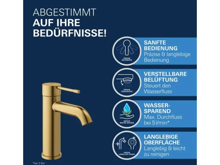 Grohe Einhebelmischer<Einhand-Waschtischbatterie Essence S-Size Cool Sunrise gebürstet