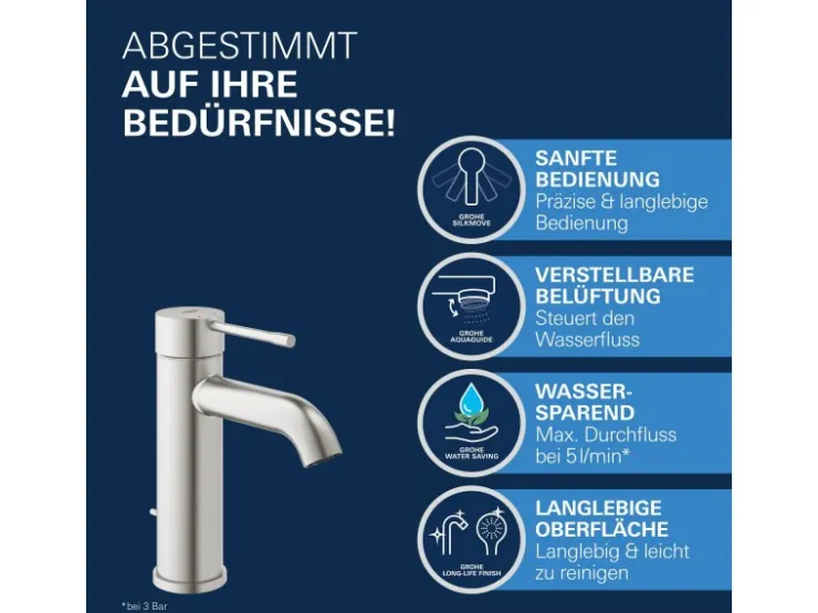 Best Grohe Einhand-Waschtischbatterie Essence S-Size Supersteel