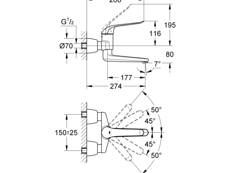Einhand-Waschtischbatterie Euroeco Special Ausladung 27,4 cm Chrom Einhebelmischer