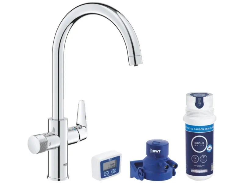 Clearance Küchenarmatur-Set Blue Pure Start Curve mit Mini Aktivkohlefilter Silber Einhebelmischer