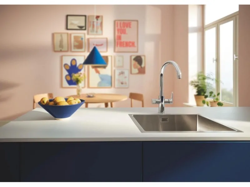 Clearance Küchenarmatur-Set Blue Pure Start Curve mit Mini Aktivkohlefilter Silber Einhebelmischer