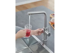 Online L-Auslauf Armatur und Boiler Red Duo L-Size Supersteel Einhebelmischer