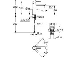 Discount Grohe Lineare Waschtischbatterie S-Size in Hard Graphite gebürstet