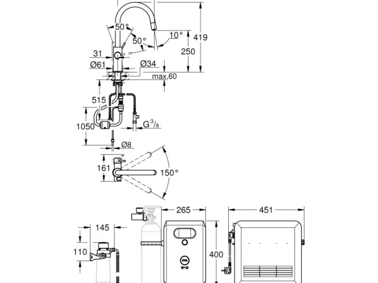 Discount Grohe Mono Armatur Set Blue Professional Supersteel