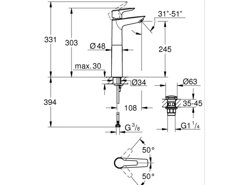QuickFix Einhand-Waschtischbatterie Start Alira XL-Size Chrom Zubehör Für Küchenarmatur|Ersatzteile Küchenarmatur