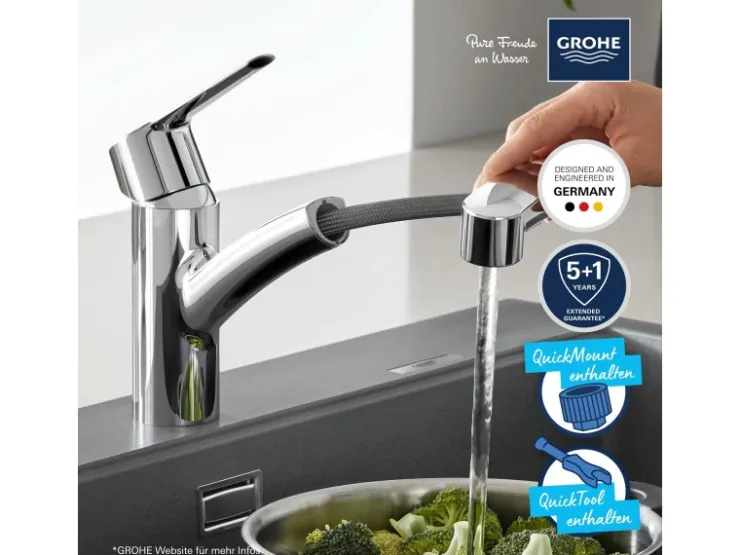New Grohe QuickFix Spültischarmatur Start mit ausziehbarer Dualbrause Chrom