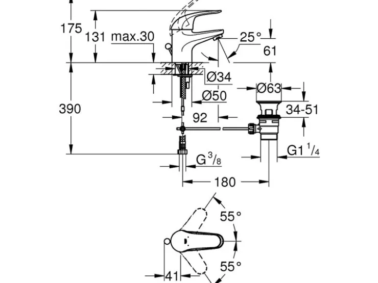 New Grohe QuickFix Waschtischarmatur Swift Chrom