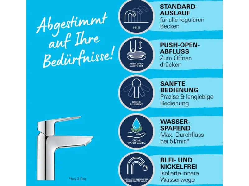 Best QuickFix Waschtischarmatur Start S-Size Push-open Ablaufgarnitur 1 1/4" Einhebelmischer