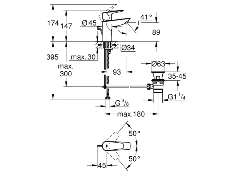 Online QuickFix Waschtischarmatur Start Edge S Zugstangen-Ablaufgarnitur 1 1/4" Einhebelmischer|Ersatzteile Küchenarmatur