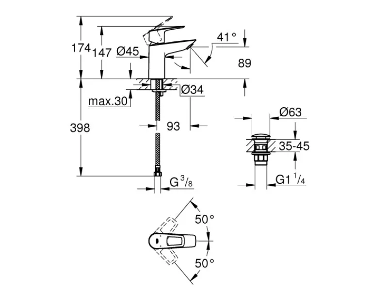 Online QuickFix Waschtischarmatur Start Loop S Push-open Ablaufgarnitur 1 1/4" Einhebelmischer
