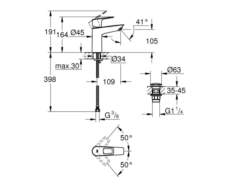 Discount QuickFix Waschtischarmatur Start Loop M Push-open Ablaufgarnitur 1 1/4" Einhebelmischer