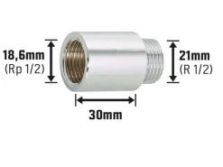 Clearance Hahnverlängerung 18,6 mm (Rp 1/2) x 21 mm (R 1/2) Messing Verchromt 30 mm