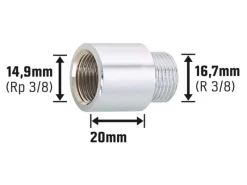 Best Hahnverlängerung 14,9 mm (Rp 3/8) x 16,7 mm (R 3/8) Messing Verchromt 20 mm Zubehör Für Küchenarmatur|Ersatzteile Küchenarmatur