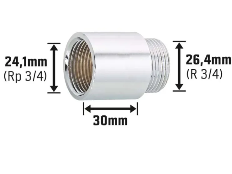 Zubehör Für Küchenarmatur|Ersatzteile Küchenarmatur<Hahnverlängerung 24,1 mm (Rp 3/4) x 26,4 mm (R 3/4) Messing Verchromt 30 mm
