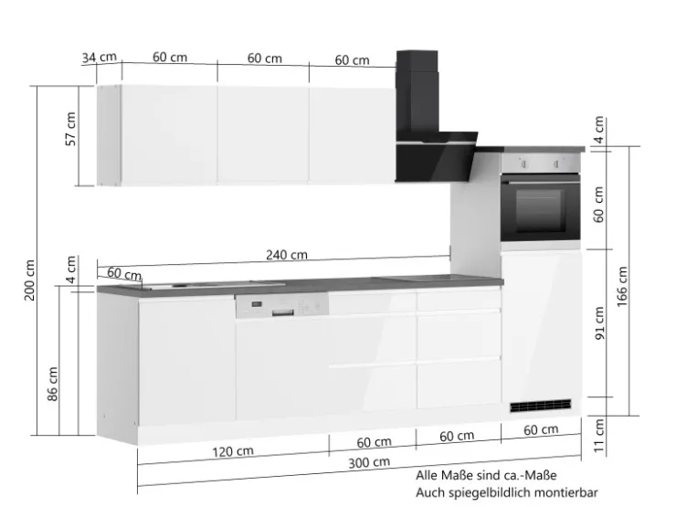 Clearance Held Möbel Held Küchen Küchenzeile Gera 300 cm Weiß/Wotan mit E-Geräten /autark