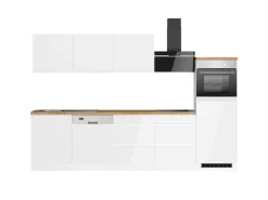 Discount Held Küchen Küchenzeile Gera 300 cm Weiß/Beton mit E-Geräten /autark Gefrierschränke