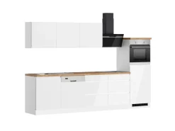 Discount Held Küchen Küchenzeile Gera 300 cm Weiß/Beton mit E-Geräten /autark Gefrierschränke
