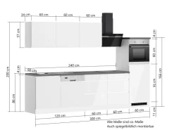 Discount Held Küchen Küchenzeile Gera 300 cm Weiß/Beton mit E-Geräten /autark Gefrierschränke