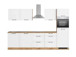 Outlet Held Möbel Held Küchen Küchenzeile Kempten 300 cm Weiß/Wotan mit E-Geräten Induktion