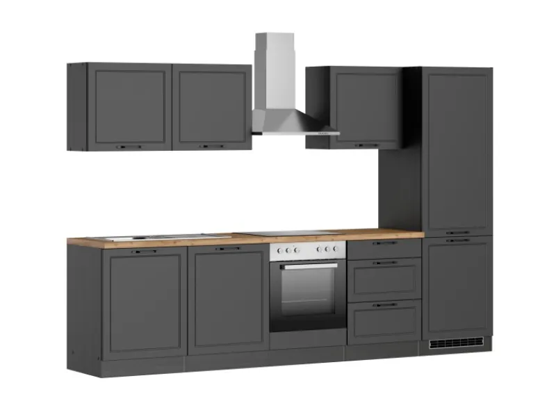 Clearance Held Küchen Küchenzeile Kempten 300 cm mit E-Geräten Graphit/Grau Gefrierschränke|Kühlschränke