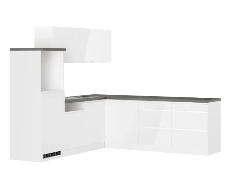 Best Held Küchen Winkelküche Gera 240 cm Weiß/Beton ohne E-Geräte /autark Winkelküchen