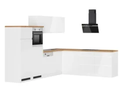 Outlet Held Küchen Winkelküche Gera 300 cm Weiß/Wotan mit E-Geräte Winkelküchen|Kühlschränke