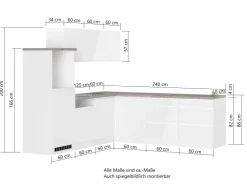 Online Held Möbel Held Küchen Winkelküche Gera 240 cm Weiß/Beton ohne E-Geräte