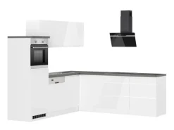 Online Held Küchen Winkelküche Gera 240 cm Weiß/Beton mit E-Geräten autark Winkelküchen|Herde