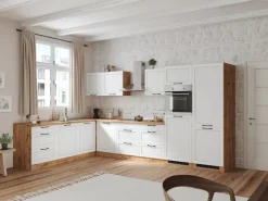 Discount Held Möbel Held Küchen Winkelküche Kempten 360 cm Weiß/Wotan mit E-Geräte