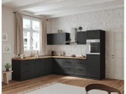 Best Held Küchen Winkelküche Kempten 300 cm Grau/Graphit mit E-Geräten /autark Winkelküchen|Kochfelder