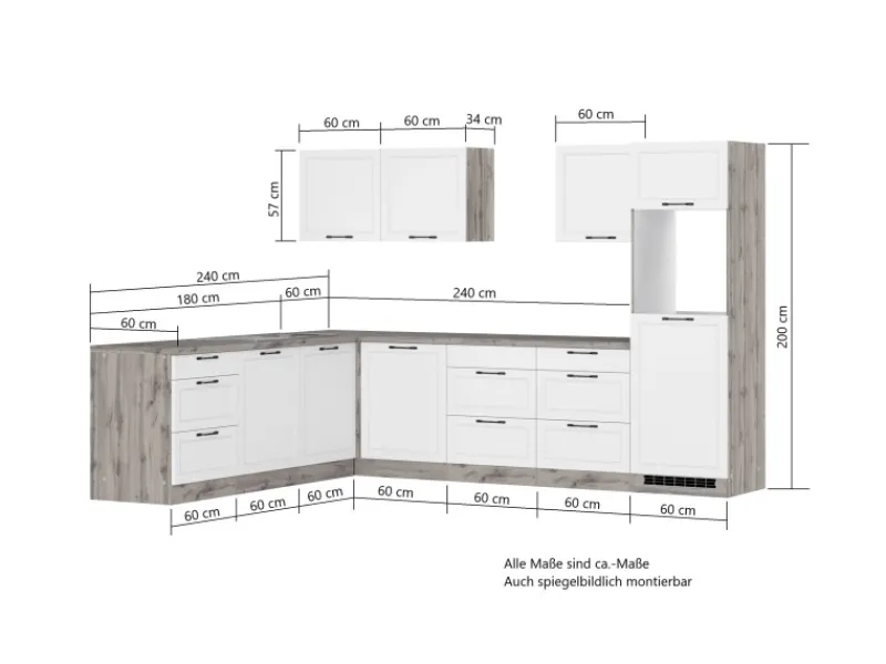 Best Held Küchen Winkelküche Kempten 300 cm Grau/Graphit mit E-Geräten /autark Winkelküchen|Kochfelder