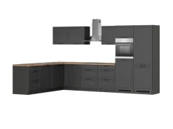 Clearance Held Küchen Winkelküche Kempten 360 cm Grau/Graphit mit E-Geräte Winkelküchen|Gefrierschränke