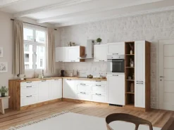 Clearance Held Küchen Winkelküche Kempten 360 cm Weiß/Wotan ohne E-Geräte /autark Winkelküchen|Küchenschränke