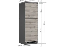 Best Küchen-Kühlschrankumbauschrank Turin 60 cm Graphit/Wotaneiche Kühlschränke