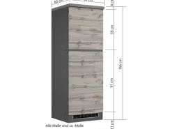 Clearance Held Möbel Küchen-Kühlschrankumbauschrank Turin 60 cm Wotaneiche/Graphit Wotaneiche-Graphit