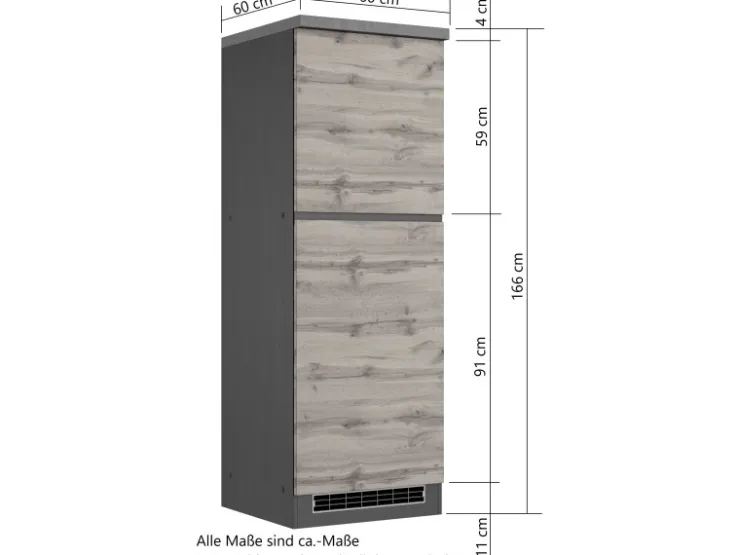 Clearance Held Möbel Küchen-Kühlschrankumbauschrank Turin 60 cm Wotaneiche/Graphit Wotaneiche-Graphit