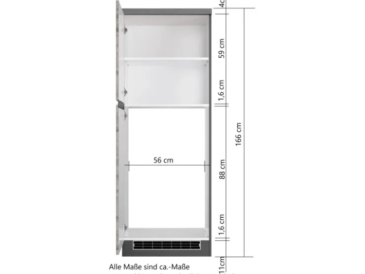 Clearance Held Möbel Küchen-Kühlschrankumbauschrank Turin 60 cm Wotaneiche/Graphit Wotaneiche-Graphit