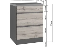 Clearance Küchen-KochfeldKüchen-Umbauschrank Turin 60 cm Graphit/Wotaneiche Küchenschränke