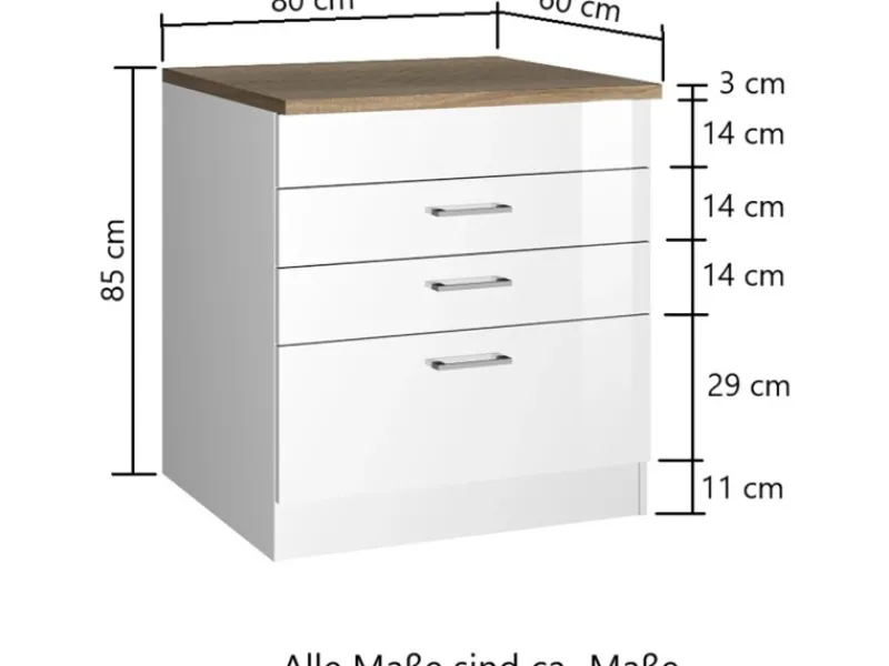 Outlet Küchen-Kochfeldumbauschrank Mailand 80cm Hochglanz / Kochfelder