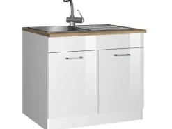 Outlet Held Möbel Küchen-Spülenunterschrank Mailand 100 cm Hochglanz / Weiß